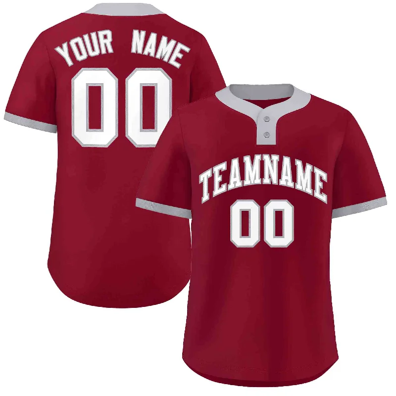 Baseball Jersey Indoor-Custom Crimson White-Gray Classic Style Authentic Two-Button Baseball Jersey