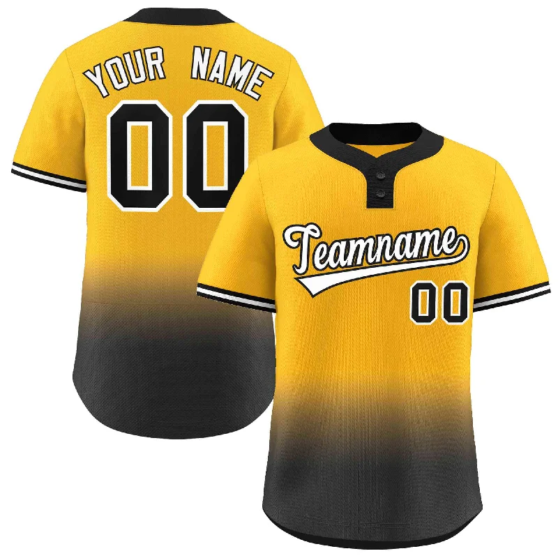 Baseball Jersey Summer-Custom Gold Black White-Black Gradient Fashion Authentic Two-Button Baseball Jersey