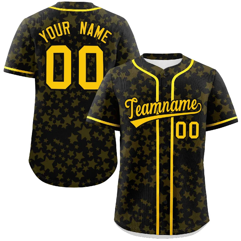 Baseball Jersey Workout-Custom Black Gold Personalized Star Graffiti Pattern Authentic Baseball Jersey