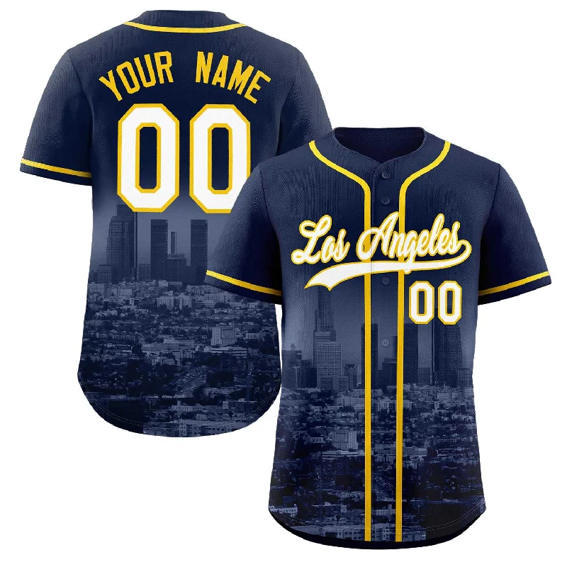 Baseball Jersey Baseball Mom-Custom Navy White-Yellow Los Angeles City Connect Baseball Jersey