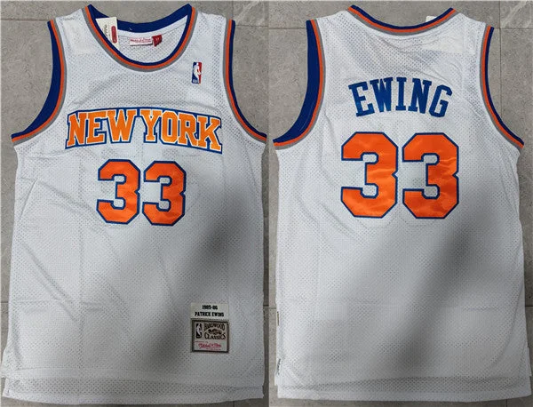 Basketball Jersey Space Theme-Men's New Yok Knicks #33 Patrick Ewing White Throwback Stitched Basketball Jersey