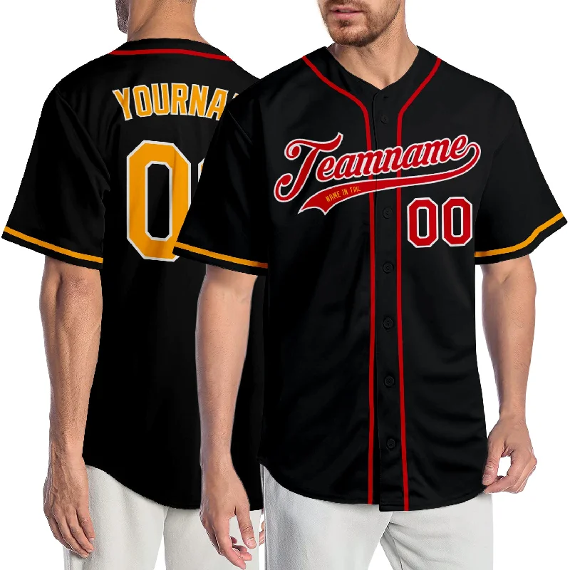 Baseball Jersey Minimalist-Custom Black Gold-Red Authentic Baseball Jersey