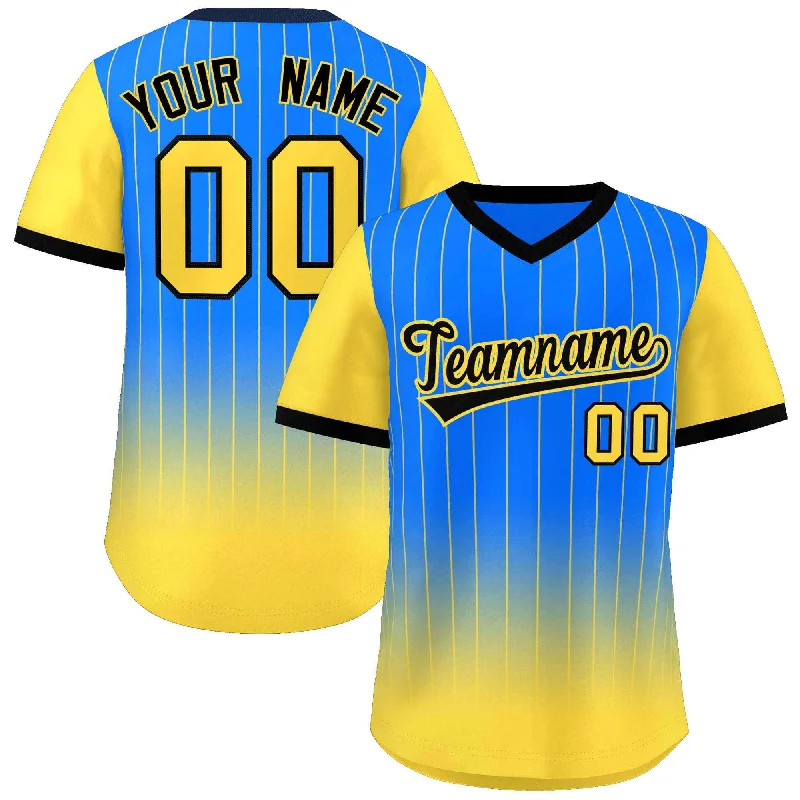 Baseball Jersey Practice-Custom Light Blue Gold-Black Gradient Fashion Authentic Pullover Pinstripe Baseball Jersey