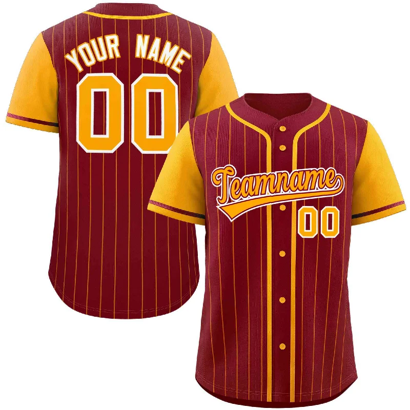 Baseball Jersey Personalized-Custom Crimson Yellow Stripe Fashion Raglan Sleeves Authentic Baseball Jersey