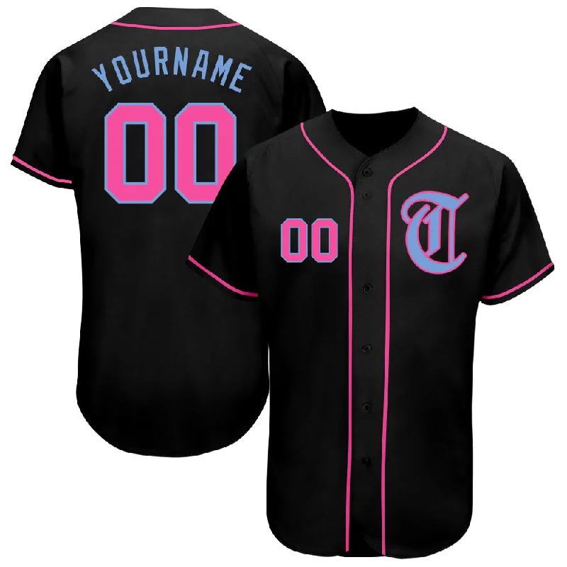 Baseball Jersey Black-Custom Black Pink-Light Blue Authentic Baseball Jersey