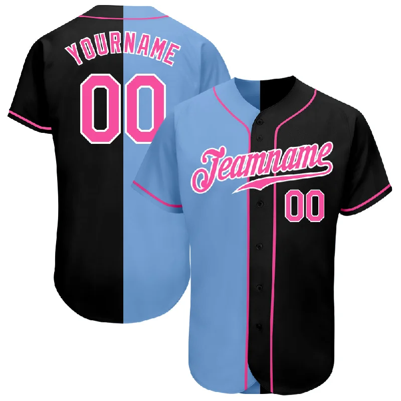 Baseball Jersey Space Theme-Custom Black Pink-Light Blue Authentic Split Fashion Baseball Jersey