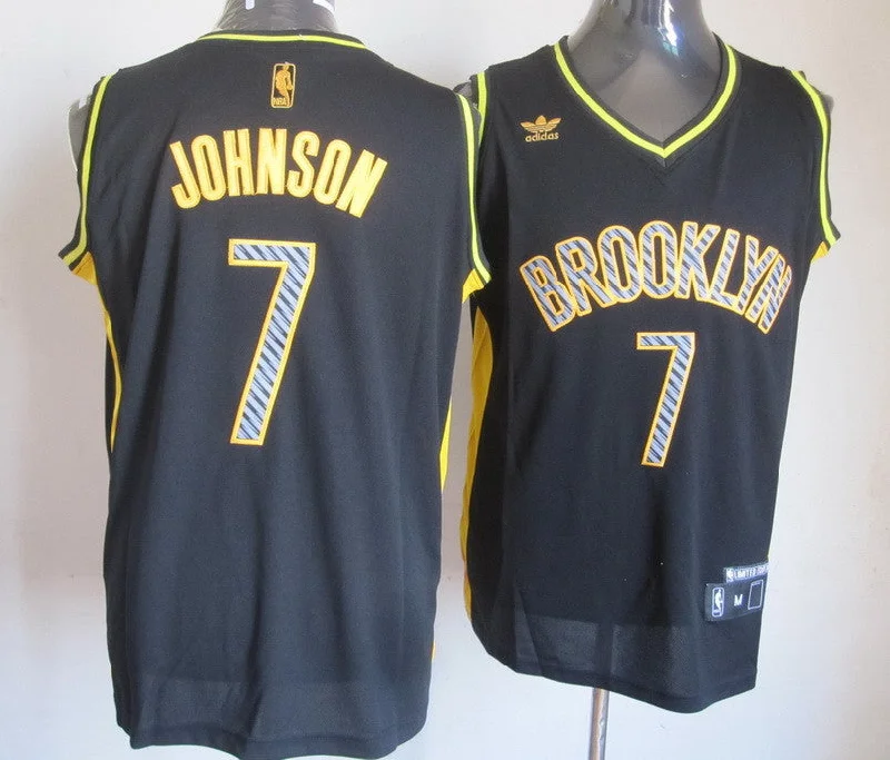 Basketball Jersey Women-Nets 7 Johnson Black Fashion Basketball Jerseys