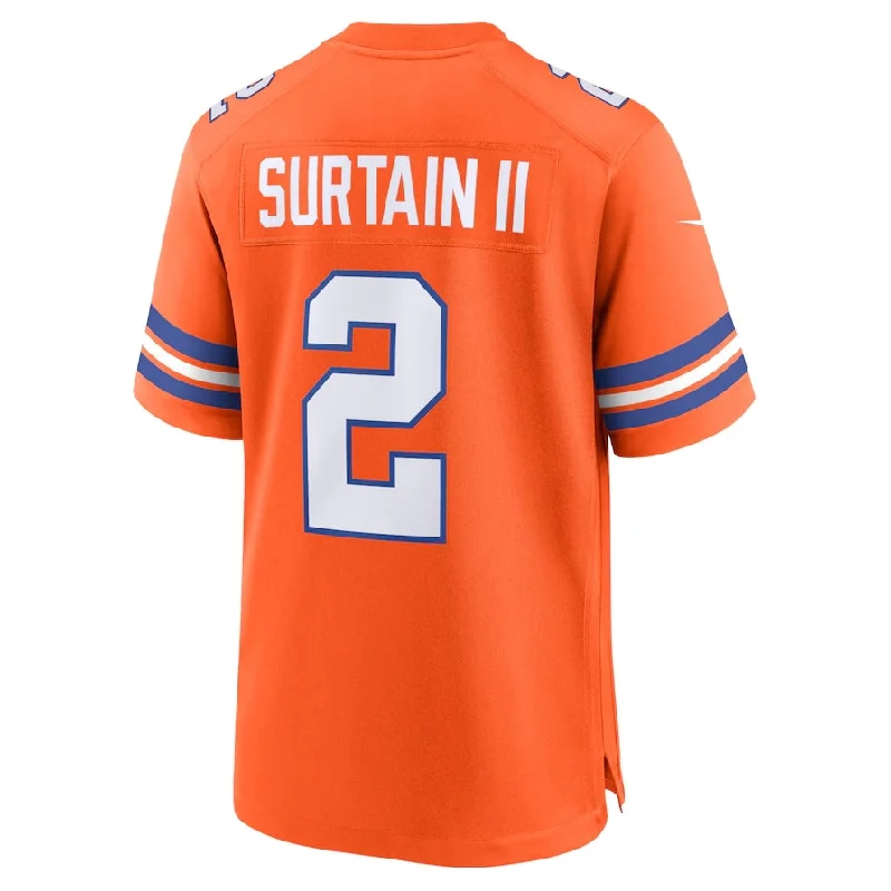 Football Jersey Pullover-D.Broncos #2 Patrick Surtain II Orange Mile High Collection 1977 Throwback Player Game Football Jerseys