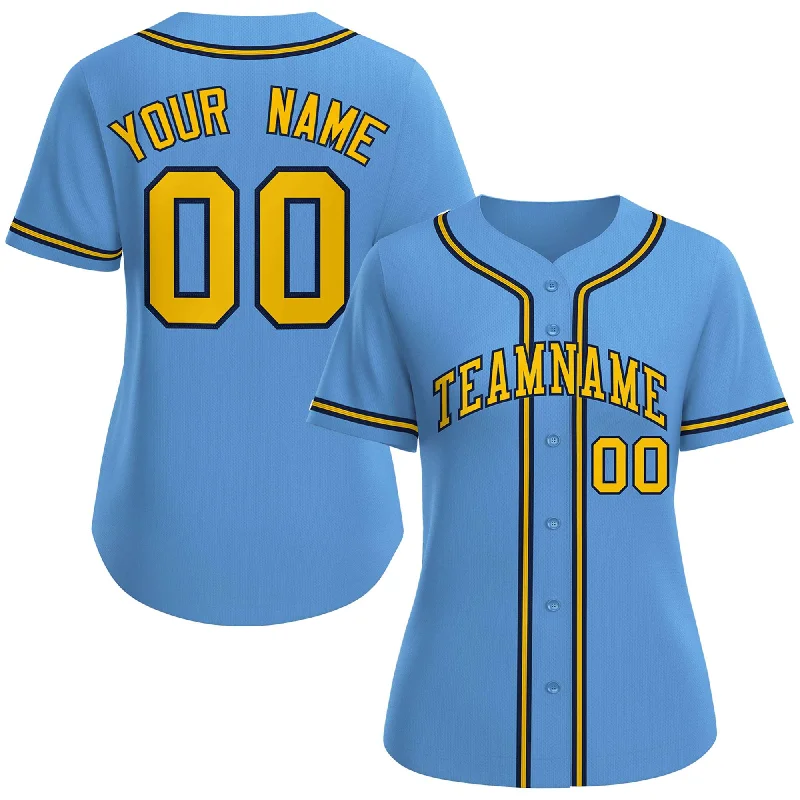 Baseball Jersey Workout-Custom Light Blue Gold-Navy Classic Style Baseball Jersey For Women