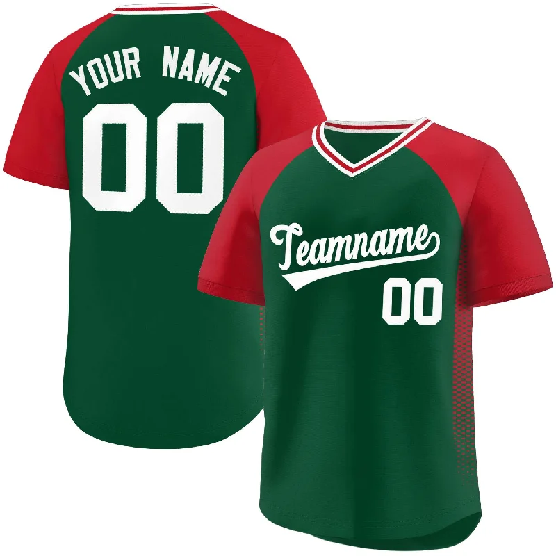 Baseball Jersey Purple-Custom Green Red Raglan Sleeves Side Spot Authentic Pullover Baseball Jersey