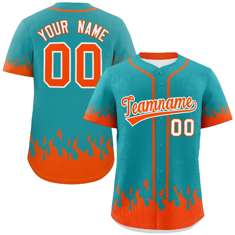 Baseball Jersey Durable-Custom Aqua Orange Personalized Flame Graffiti Pattern Authentic Baseball Jersey