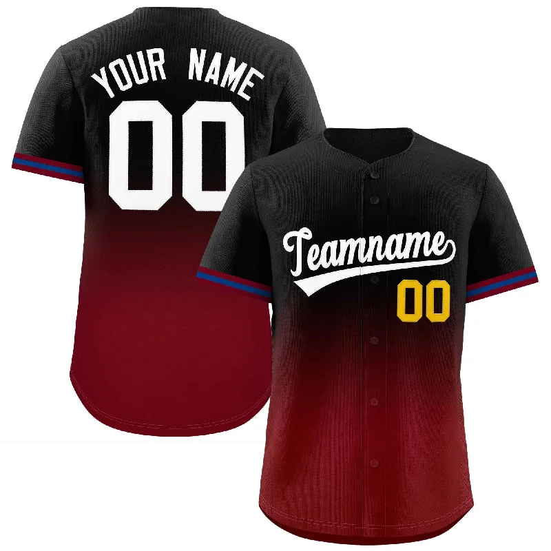 Baseball Jersey Motivational-Custom Black Crimson Gradient Fashion Full Button Design Authentic Baseball Jersey