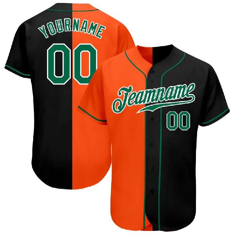 Baseball Jersey Number-Custom Black Kelly Green-Orange Authentic Split Fashion Baseball Jersey