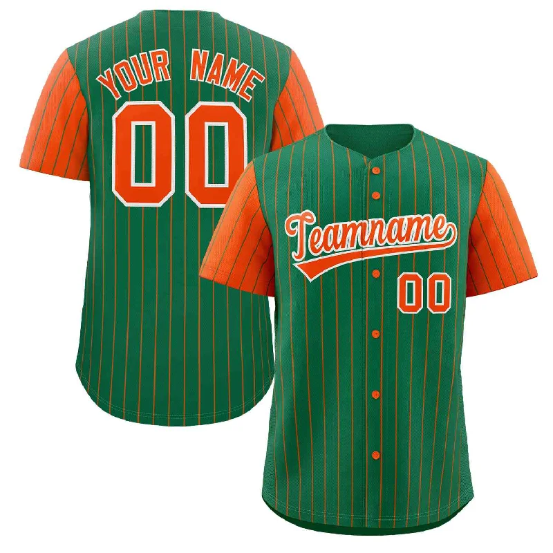 Baseball Jersey Summer-Custom Kelly Green Orange-White Stripe Fashion Raglan Sleeves Authentic Baseball Jersey