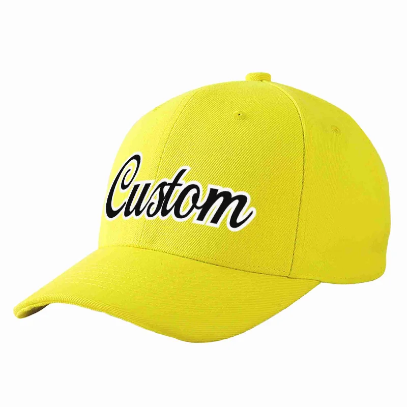 Baseball Cap Street Style-Custom Yellow Black-White Curved Eaves Sport Baseball Cap Design for Men/Women/Youth