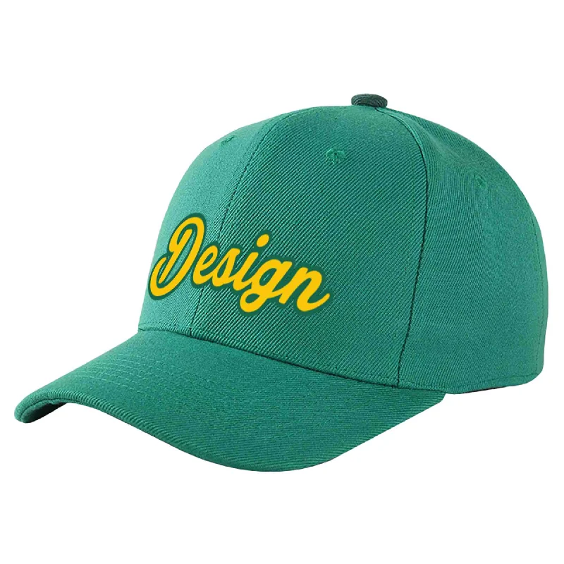 Baseball Cap Printed-Custom Light Green Gold-Kelly Green Curved Eaves Sport Design Baseball Cap