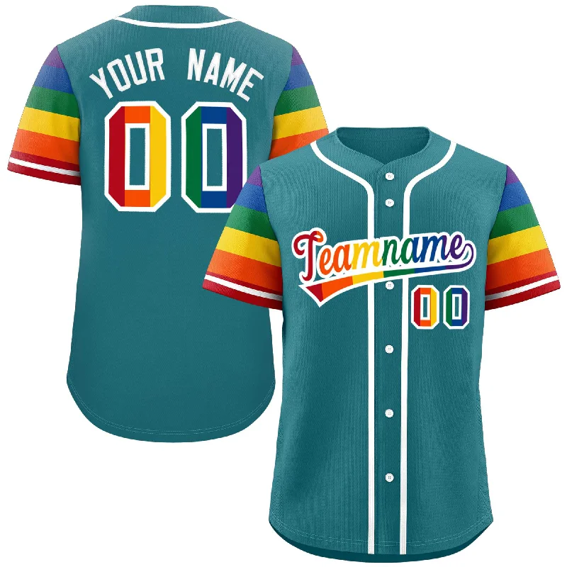 Baseball Jersey Vintage-Custom Aqua LGBT Rainbow For Pride Month Raglan Sleeves Authentic Baseball Jersey