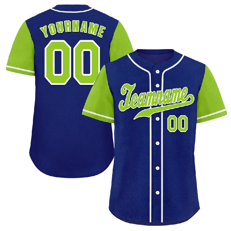 Baseball Jersey Oversized-Custom Blue Green Raglan Sleeves Green Authentic Baseball Jersey