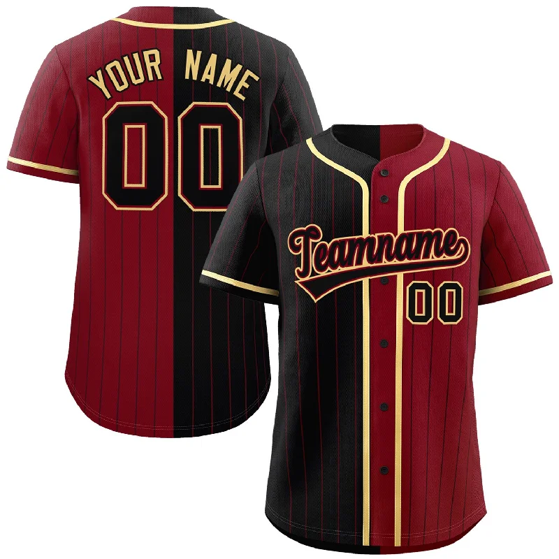 Baseball Jersey Hip Hop-Custom Black Crimson Two Tone Striped Fashion Authentic Baseball Jersey