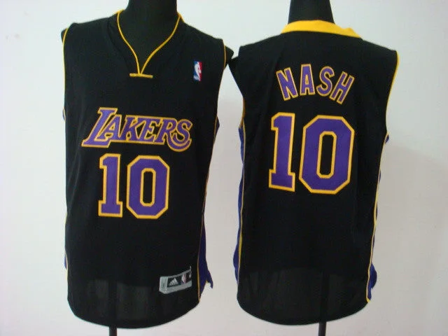 Basketball Jersey Striped-Lakers 10 Nash Black Cotton Basketball Jerseys