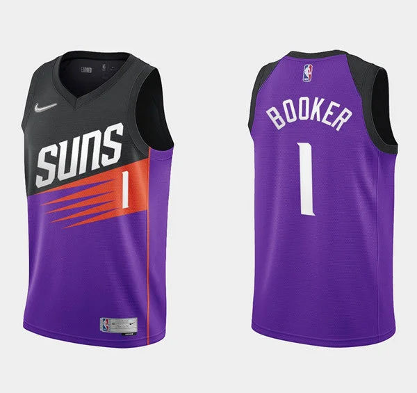 Basketball Jersey Embroidered-Men's Phoenix Suns #1 Devin Booker Earned Edition Stitched Basketball Jersey