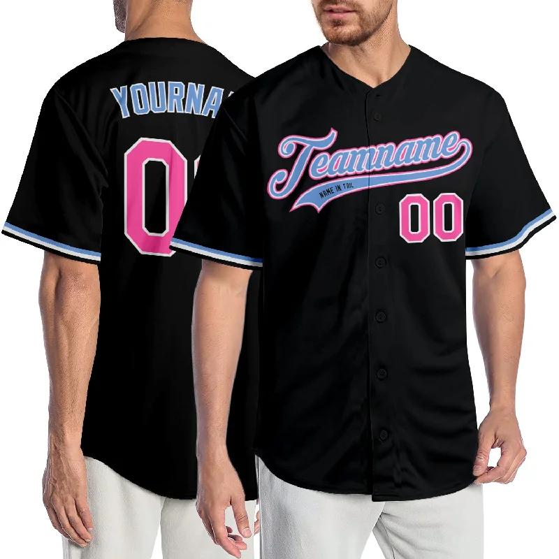 Baseball Jersey Groomsmen-Custom Black Pink-Light Blue Authentic Baseball Jersey