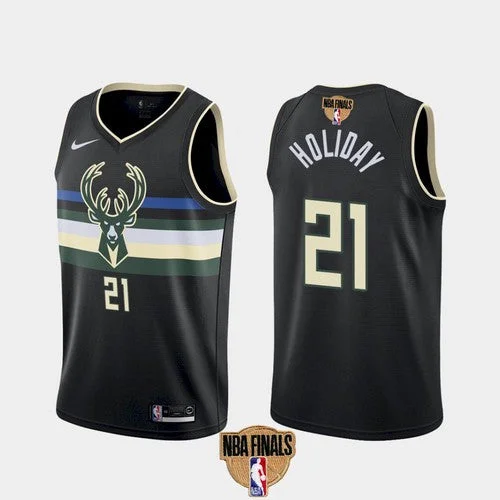 Basketball Jersey USA Flag-Men's Milwaukee Bucks #21 Jrue Holiday 2021 Finals Black Statement Edition Stitched Basketball Jersey