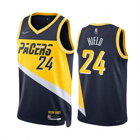 Basketball Jersey Street Style-Men's Indiana Pacers #24 Buddy Hield 2021/22 Navy City Edition 75th Anniversary Stitched Basketball Basketball Jersey