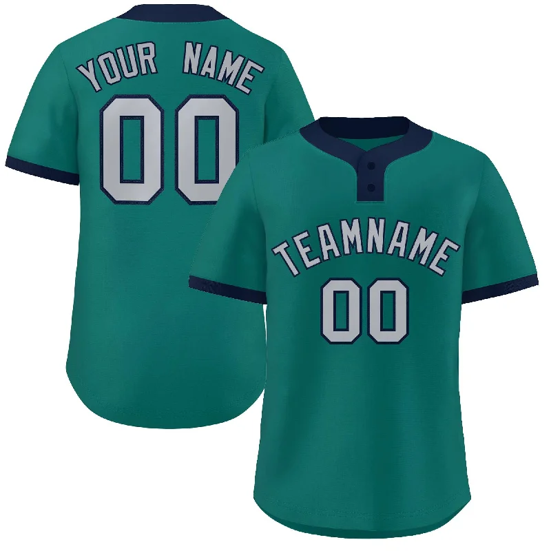 Baseball Jersey Green-Custom Aqua Gray-Navy Classic Style Authentic Two-Button Baseball Jersey