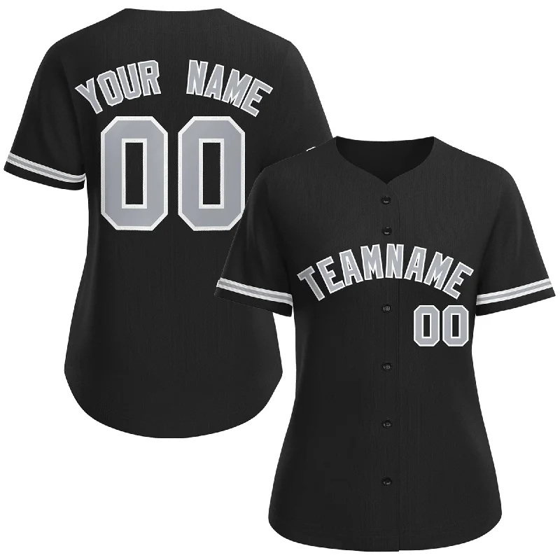 Baseball Jersey Top Rated-Custom Black Gray-White Classic Style Baseball Jersey For Women