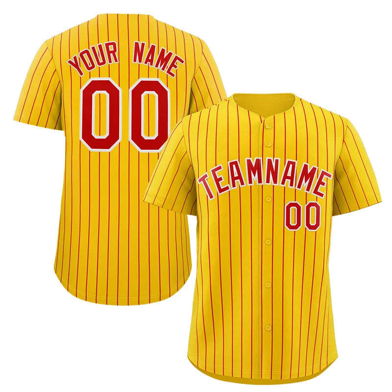 Baseball Jersey Slim Fit-Custom Gold Red-White Stripe Fashion Authentic Baseball Jersey