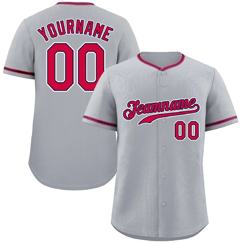 Baseball Jersey Baseball Fan-Custom Gray Red-White Classic Style Authentic Baseball Jersey