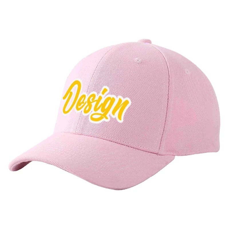 Baseball Cap Boys-Custom Pink Gold-White Curved Eaves Sport Design Baseball Cap