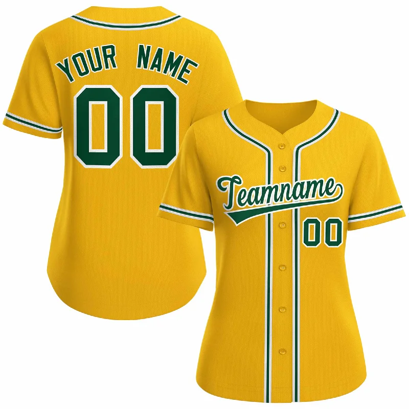 Baseball Jersey High School-Custom Gold Green White Classic Style Baseball Jersey for Women