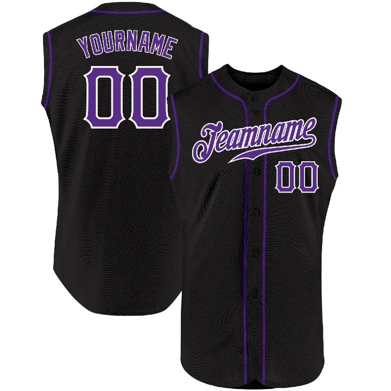 Baseball Jersey Boys-Custom Black Purple-White Authentic Sleeveless Baseball Jersey