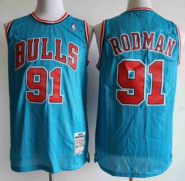 Basketball Jersey Valentine’s Day-Men's Chicago Bulls #91 Dennis Rodman Blue Mitchell & Ness 1995-96 Hardwood Classics Reload Swingman Throwback Stitched Basketball Jersey