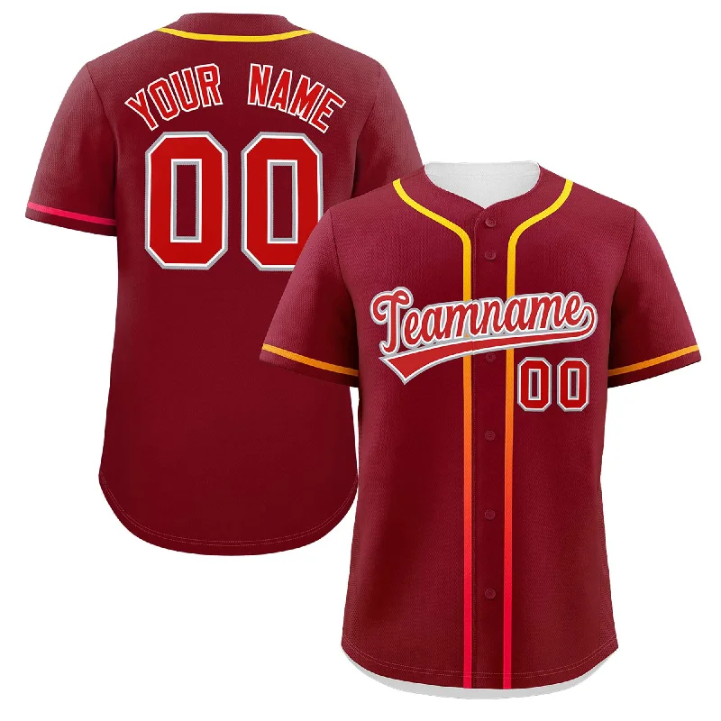 Baseball Jersey Travel-Custom Crimson Red Personalized Gradient Ribbed Design Authentic Baseball Jersey