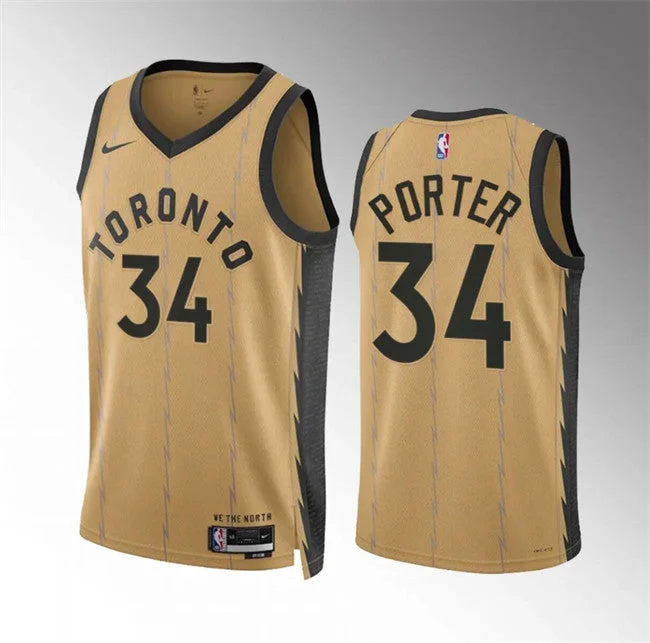 Basketball Jersey Finals-Men's Toronto Raptors #34 Jontay Porter Gold 2023/24 City Edition Stitched Basketball Basketball Jersey