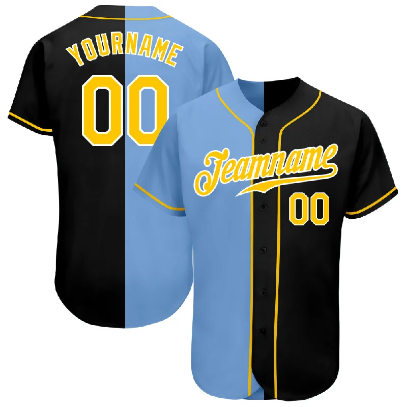 Baseball Jersey Premium-Custom Black Gold-Light Blue Authentic Split Fashion Baseball Jersey