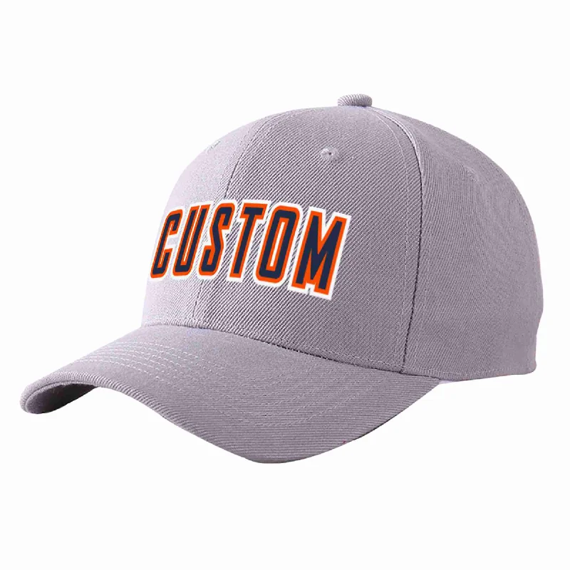 Baseball Cap Logo-Custom Gray Navy-Orange Curved Eaves Sport Baseball Cap Design for Men/Women/Youth