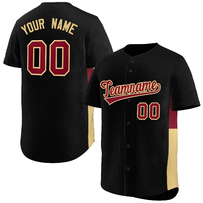 Baseball Jersey Gift-Custom Black Crimson-Khaki Personalized Side Two-Tone Design Authentic Baseball Jersey