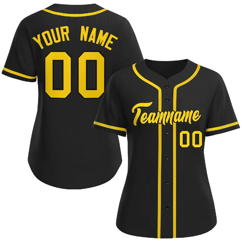 Baseball Jersey Women-Custom Black Gold-Black Classic Style Baseball Jersey For Women