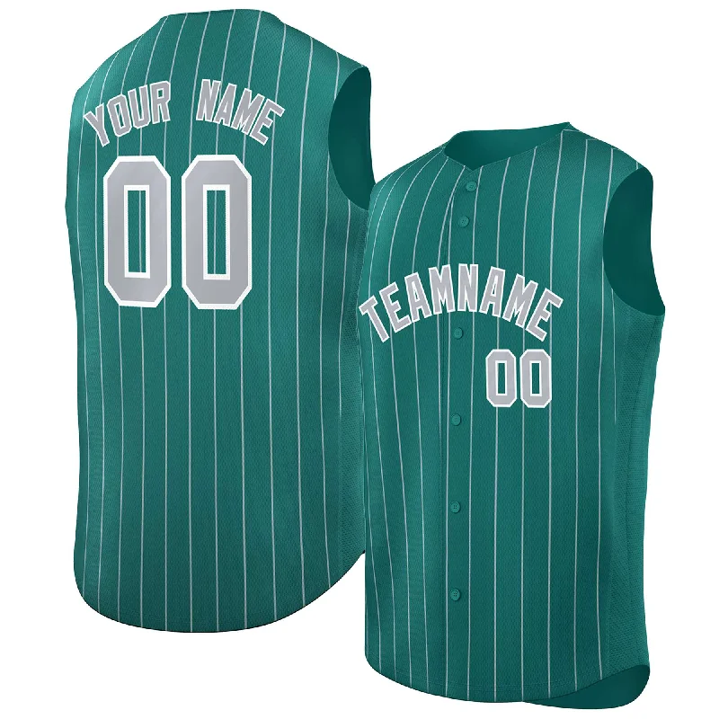 Baseball Jersey All-Season-Custom Aqua Gray-White Sleeveless Stripe Fashion Baseball Jersey