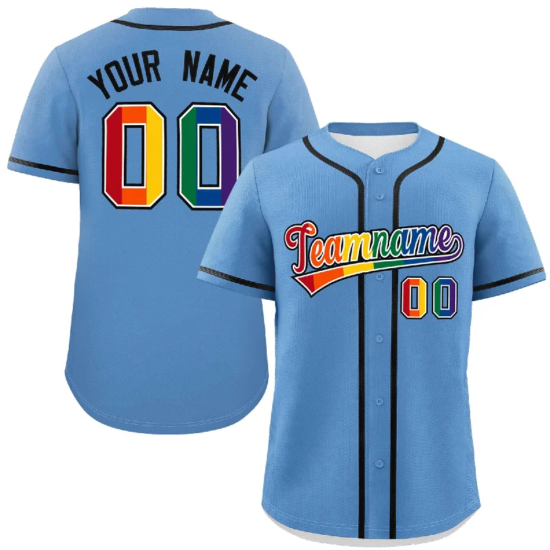 Baseball Jersey Work-Custom Light Blue LGBT Rainbow For Pride Month Classic Style Authentic Baseball Jersey