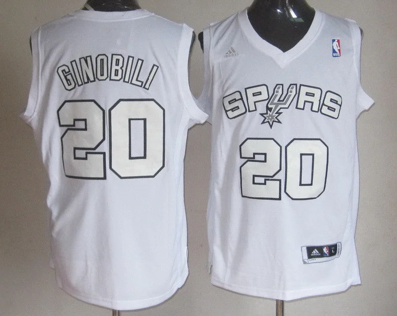 Basketball Jersey Tournament-Spurs 20 Ginobili All white Basketball Jerseys