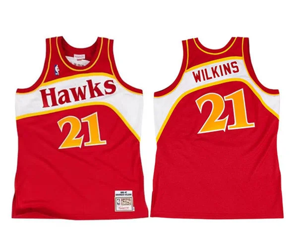 Basketball Jersey Polyester-Men's Atlanta Hawks #21 Dominique Wilkins 1986-87 Red Throwback Stitched Basketball Jersey