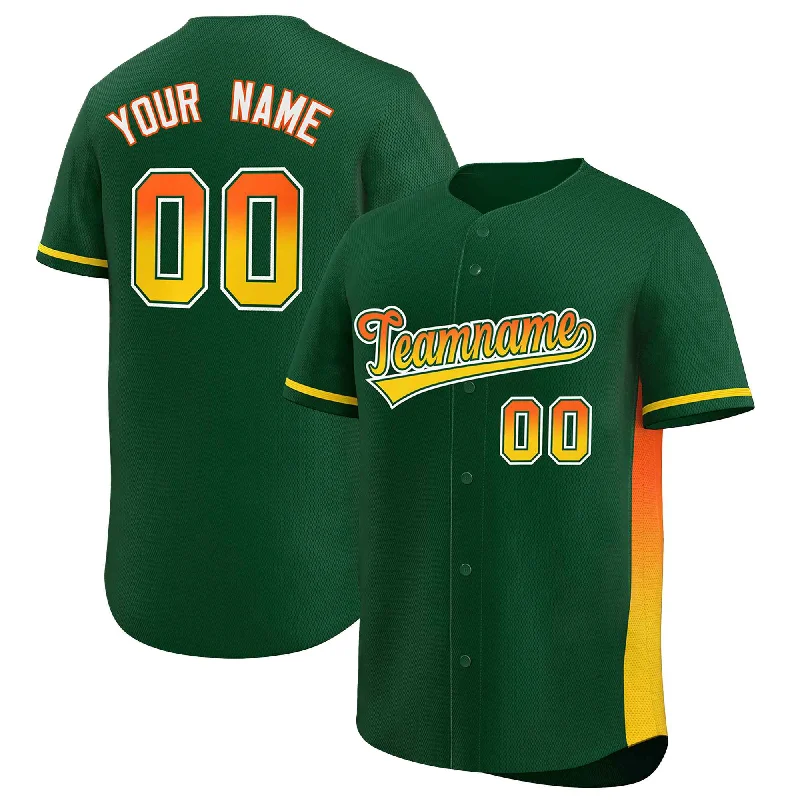 Baseball Jersey Red-Custom Green Orange-Gold Personalized Gradient Font And Side Design Authentic Baseball Jersey