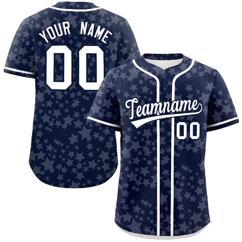 Baseball Jersey Limited Edition-Custom Navy White Personalized Star Graffiti Pattern Authentic Baseball Jersey