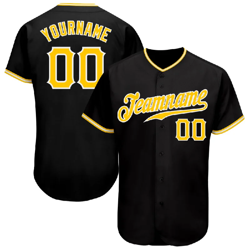 Baseball Jersey Loose Fit-Custom Black Gold-White Authentic Baseball Jersey