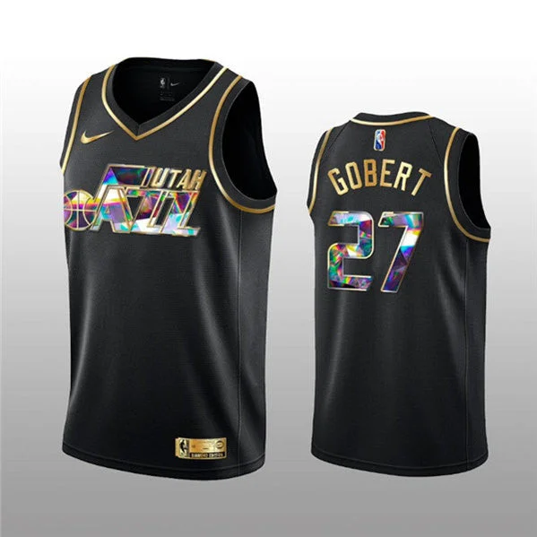 Basketball Jersey Online Exclusive-Men's Utah Jazz #27 Rudy Gobert 2021/22 Black Golden Edition 75th Anniversary Diamond Logo Stitched Basketball Basketball Jersey